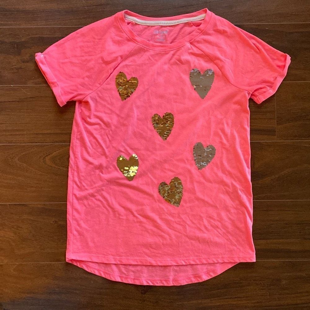 Cat and Jack XL sequin heart tee shirt